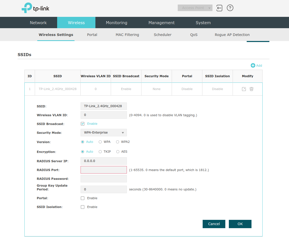 TPLink EAP series setup RADIUS